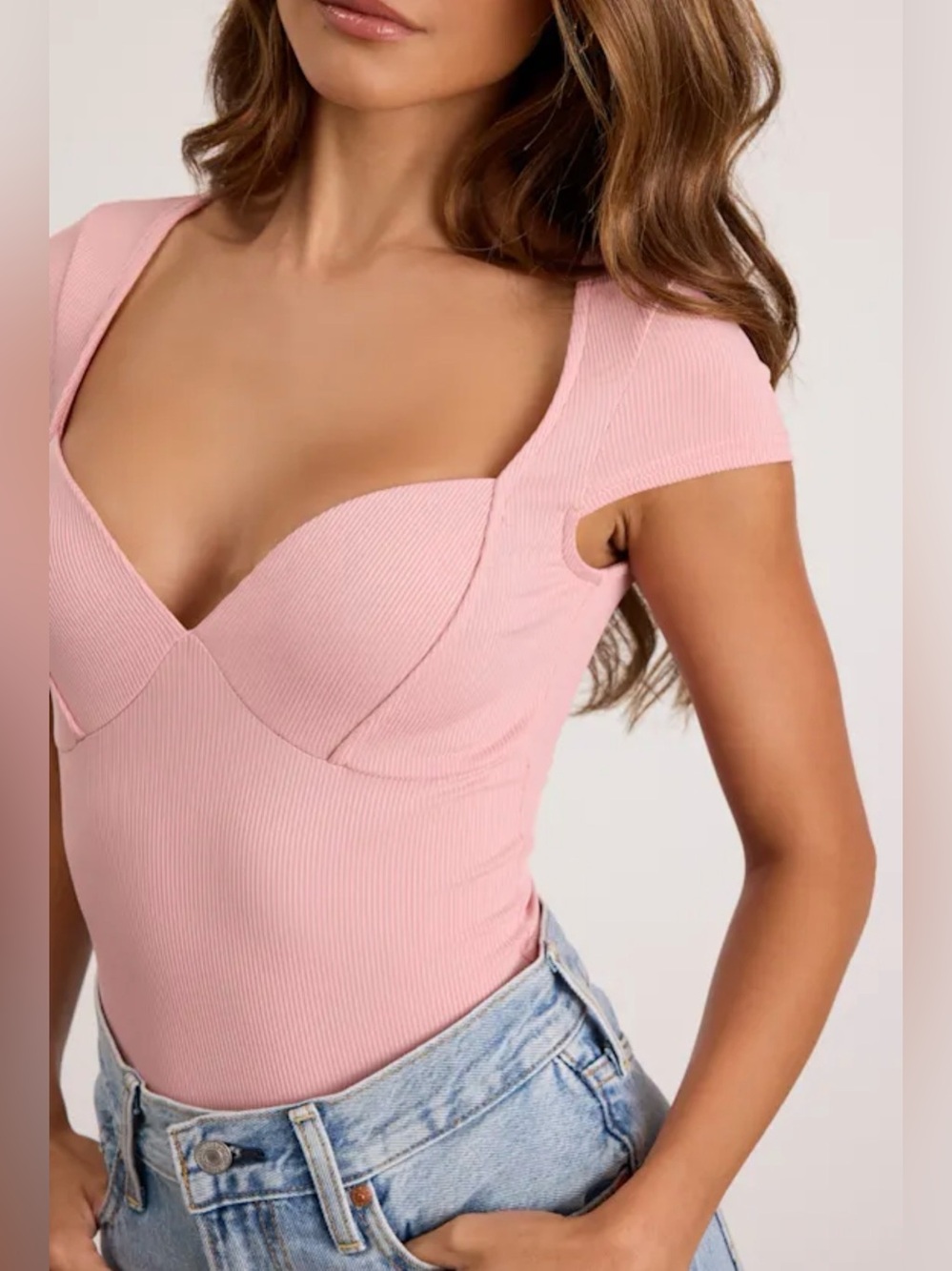 NWT Lulu's Blush Ribbed Knit Short Sleeve Bodysuit - Extra Large